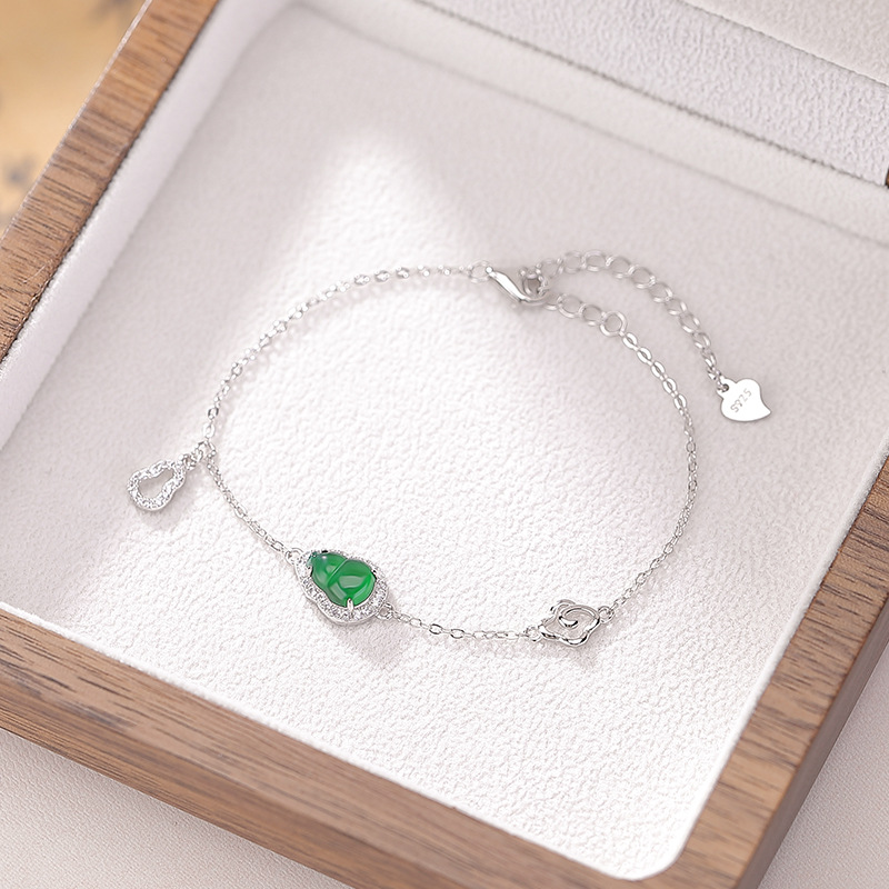 Vòng tay bạc S925 đính ngọc bích và zircon hình bầu nước xanh — Xanh lục mẫu ngọc