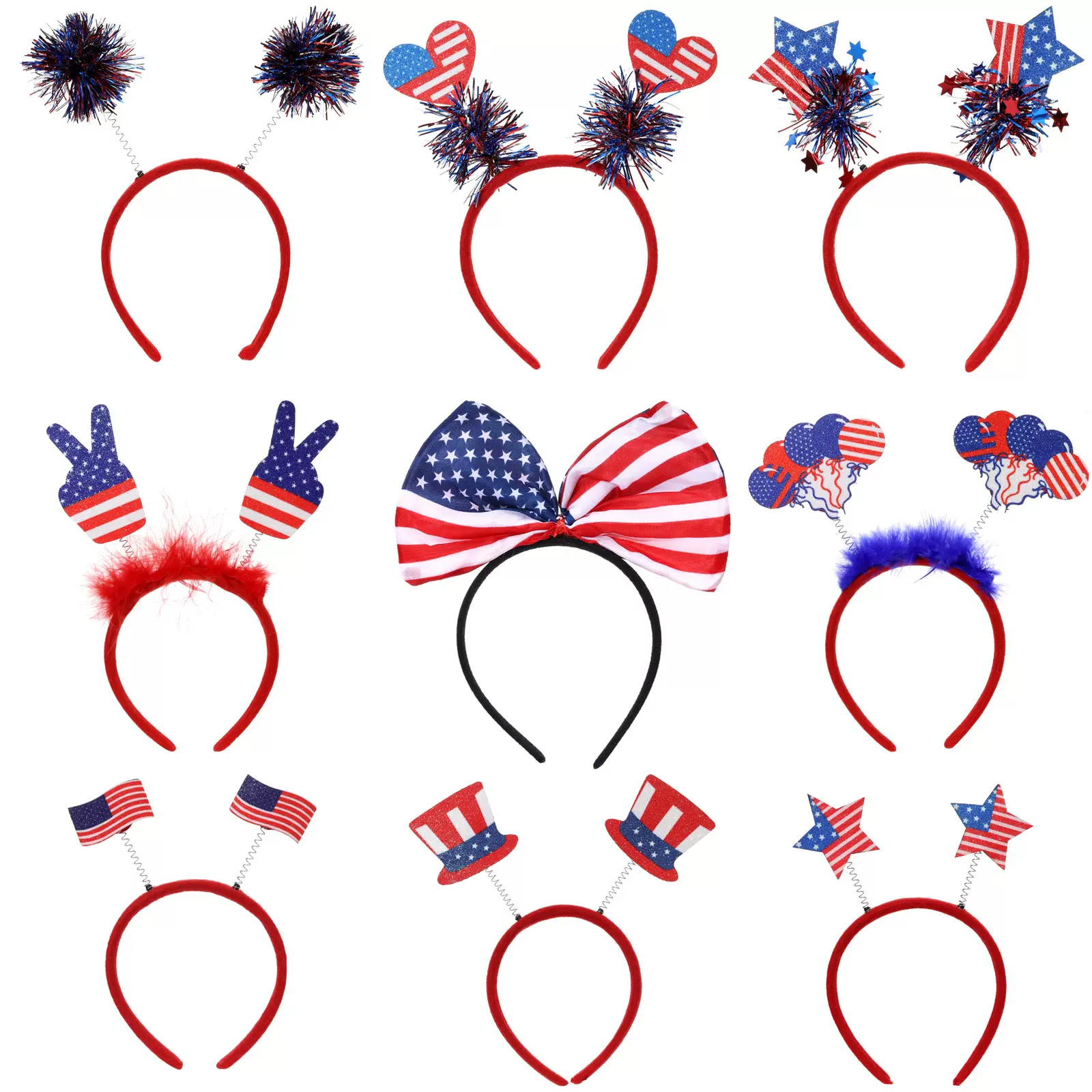 独立日发箍USA国旗彩条头扣成人儿童美国节日派对装饰红白蓝头箍