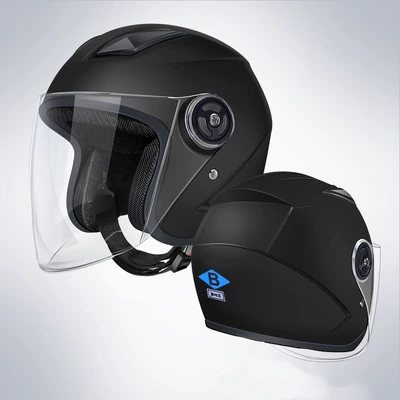 Men's motorcycle helmet, winter warm and windproof, suitable for all seasons, half helmet, safety helmet, 3C new national standard electric vehicle helmet (Motosiklet kaskı (dəbilqə)) - b4-single-lens-model-matte-black-high-definition-long-lens-new-national-standard-gb811-2022