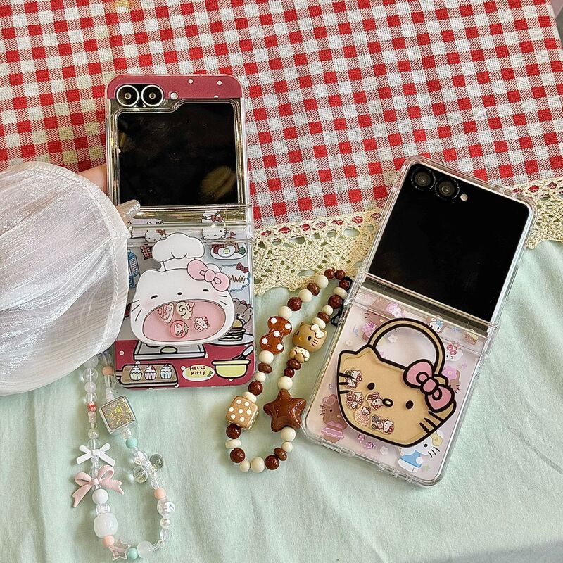 Cartoon Hello Kitty Suitable for Samsung Zflip6 Mobile Phone Case Foldableing Screen Zflip7 Protective Cover 7Fe Protection