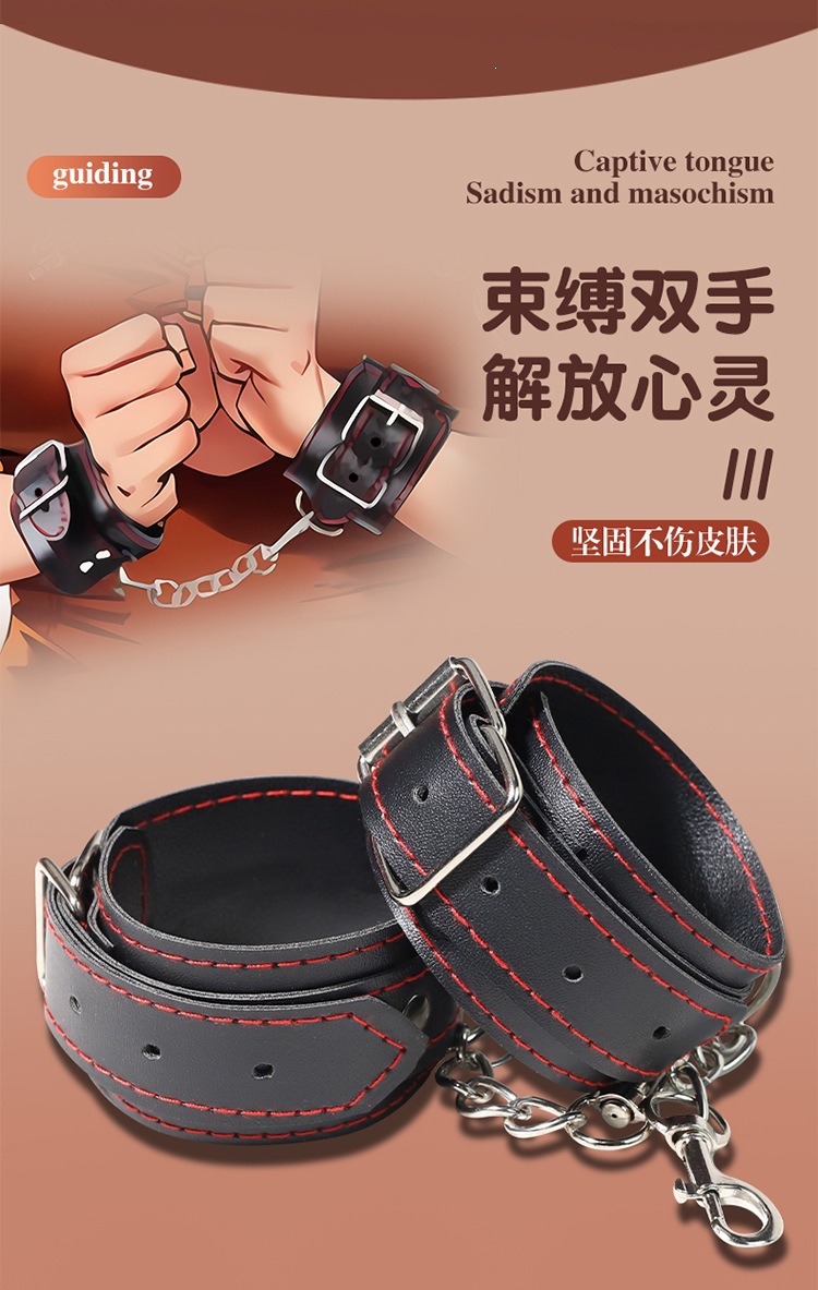 Jiuai Stainless Steel Anal Plug with Bondage Restraint Kit, Black Faux Leather — detail image 7