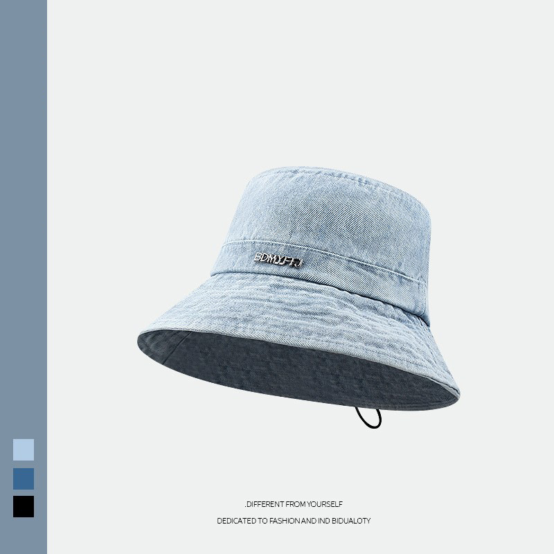 2023 nuevo cordón Denim pescador sombrero de las mujeres vintage lavado viejo cubo sombrero de sol de las mujeres jóvenes sombrero todos los hombres a juego