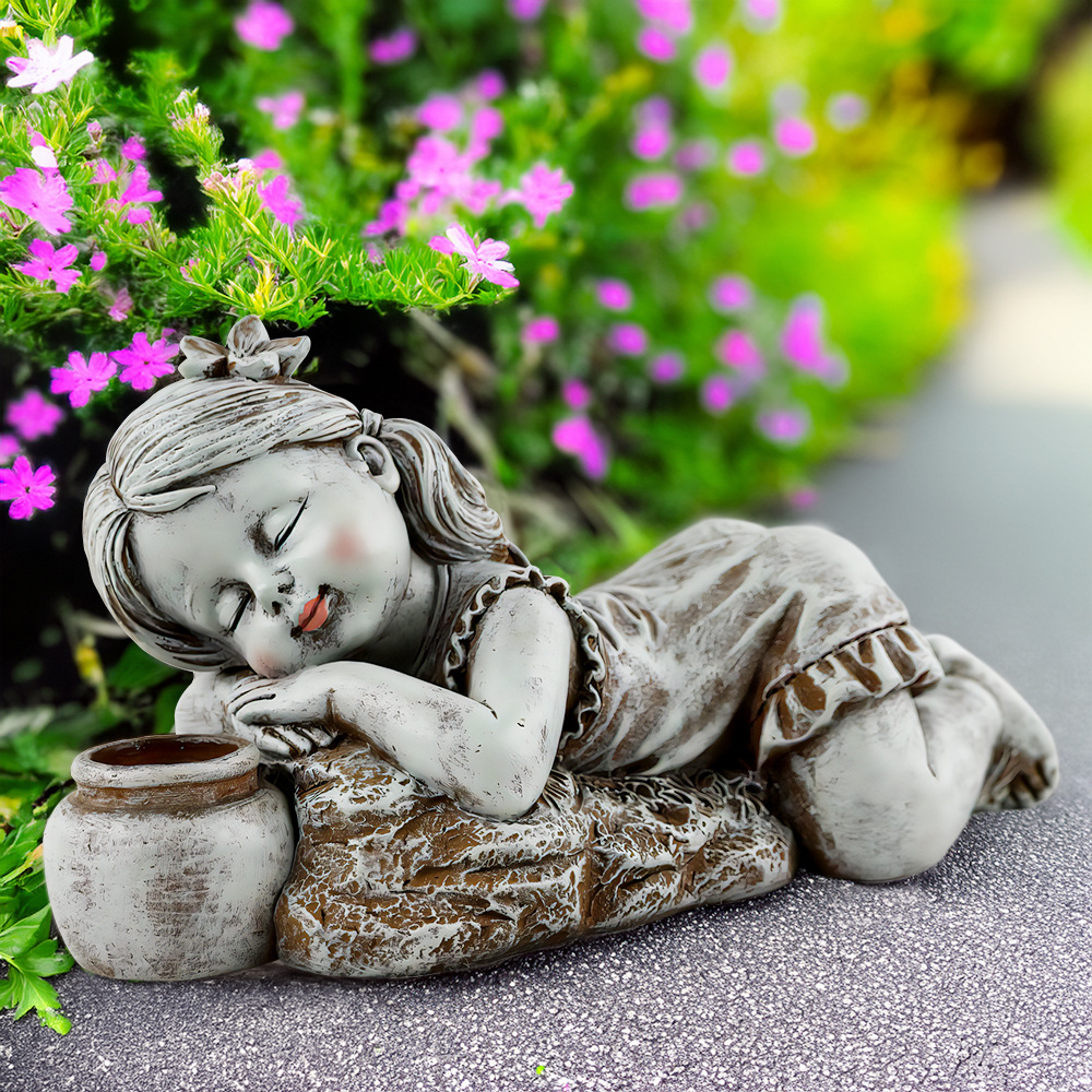  New Products Solar Reclining Posture Cute Boys and Girls Coil Lamp Ornaments Home Courtyard Lawn Landscape Decoration
