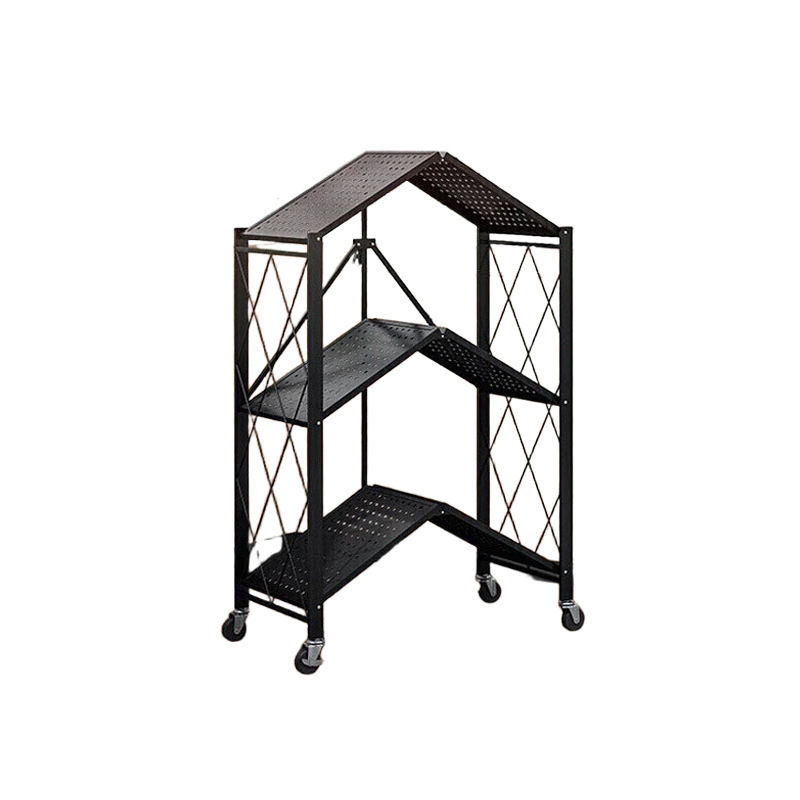 Estante de almacenamiento de piso para sala de estar doméstica Estante de almacenamiento plegable de acero al carbono multicapa de cocina Estante de almacenamiento multifuncional de dispositivo libre de seguridad