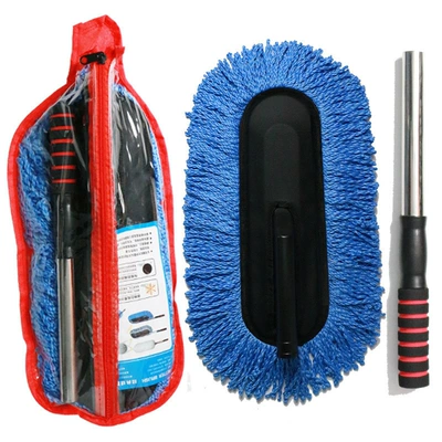 Wash Brush, Extendable Car Dust Removal Mop, Car cleaning tools - blue-pvc-bag
