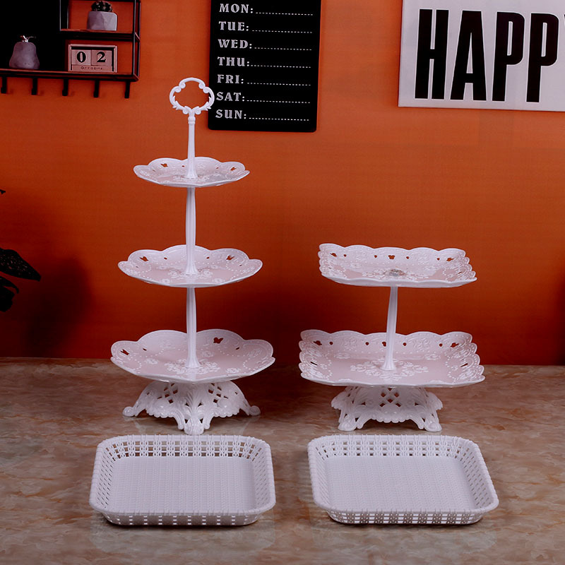 Decoración de cumpleaños soporte de postre estante de exhibición de estilo europeo comida fría mesa de descanso de té de plástico pastel bandeja de postre estante