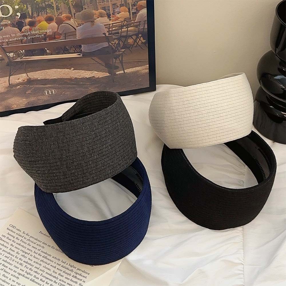 Otoño y invierno de alta sensibilidad para el cabello de mujeres cráneo alto borde amplio agujero de punto de banda de cabeza muestra cara pequeña gris ensanchada banda de cabello