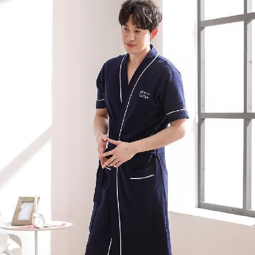 Pareja de primavera y verano Camisón de algodón de manga corta moda sexy largo Albornoz de algodón de las mujeres pijamas de los hombres