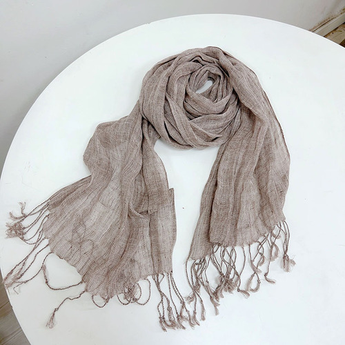 Spring and summer new product solid color linen scarf hemp gray effect couple scarf literary tassel shawl solid color high-end silk scarf
