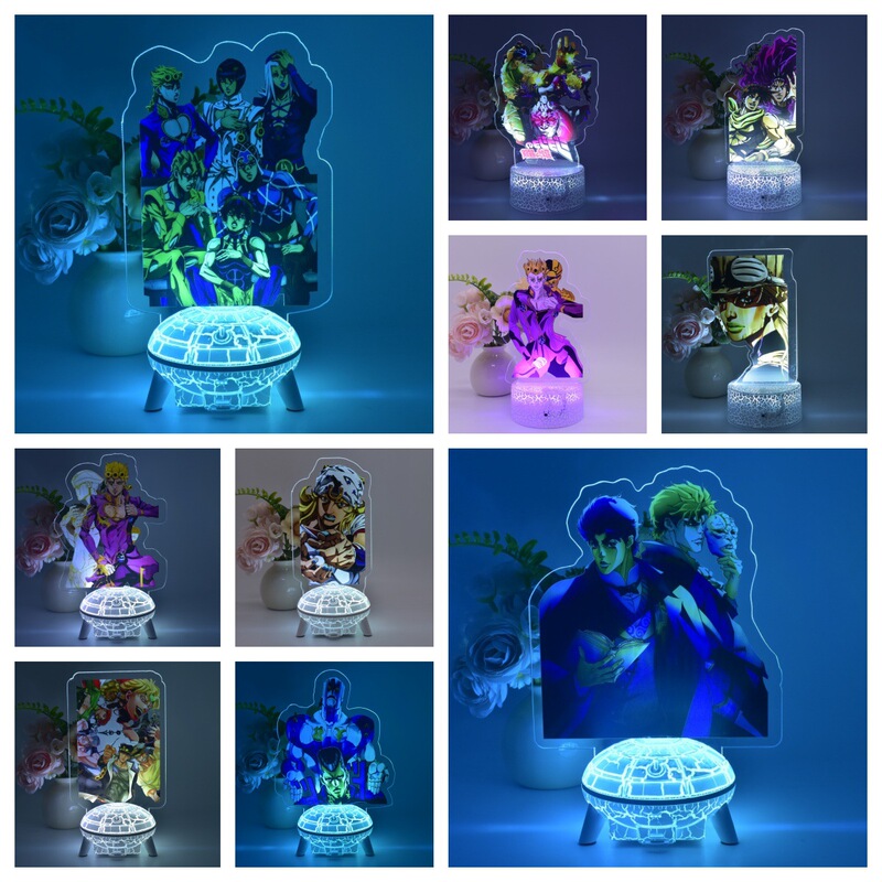 New Jojo Adventure 3D Night Light Anime Character Colorful Light Board Remote Control 16-Color Changing Bedroom Decorative Atmosphere Light