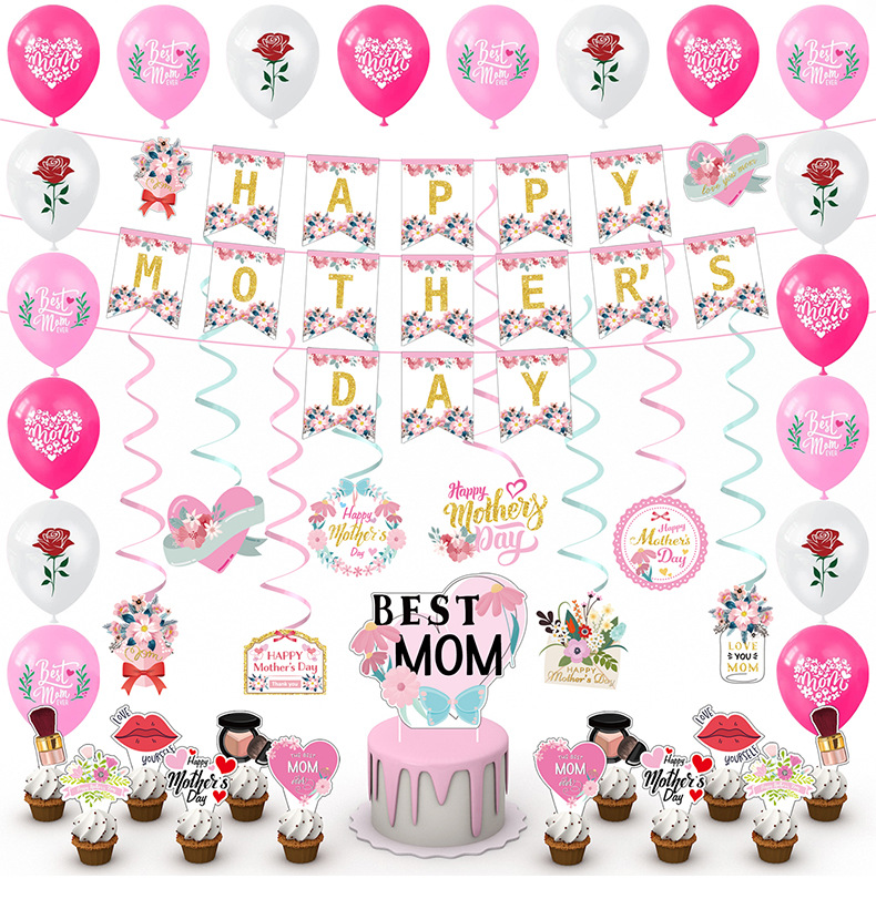 Mother's Day Sweet Pastoral Letter Rose Paper Indoor Outdoor Party Balloons Cake Decorating Supplies display picture 1