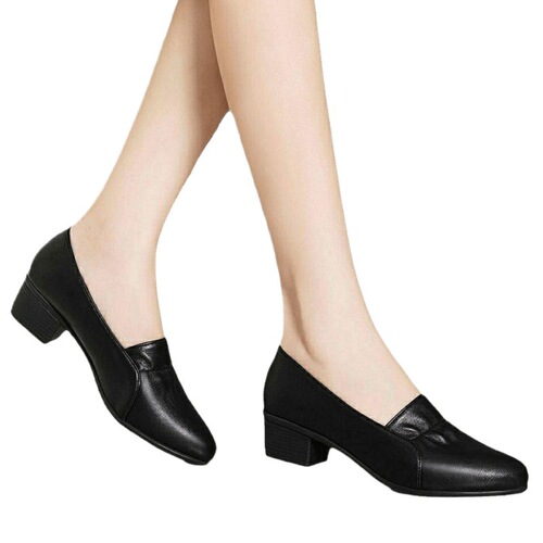 Soft leather, soft sole women's fashionable mom shoes for spring and summer, thick-heeled single shoes, work shoes, comfortable and versatile soft soles