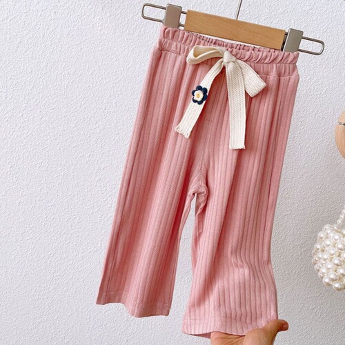 Girls' summer casual pants, baby stylish children's trendy personalized internet-famous Korean-style ice silk fluttering nine-quarter wide-leg pants