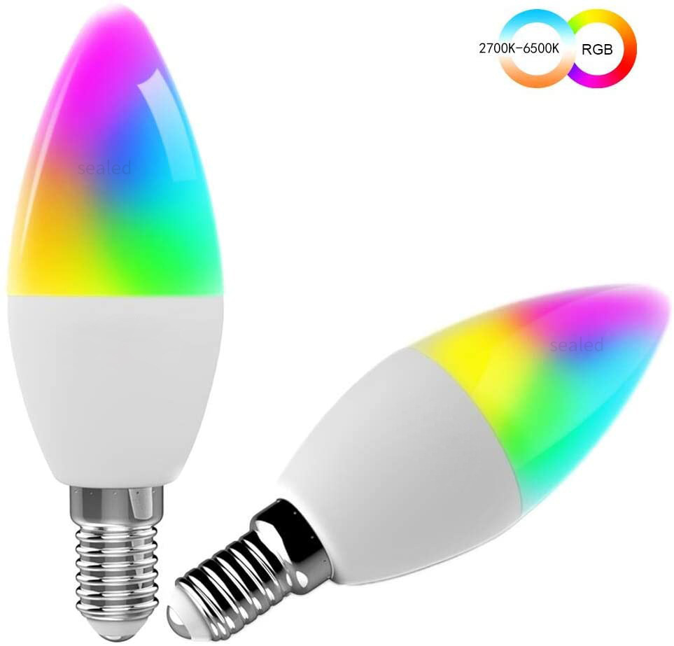 Wifi Smart Glühbir E14 Käerzenlampe RGB+CW+WW 5W 7W 9W Tuya Smart Life APP Stëmmsteierung kompatibel Alexa Google Home Dimmbar_voghion.com