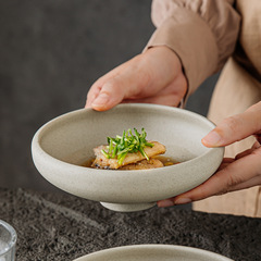 无釉日式粗陶高脚碗简约复古陶瓷碗精致菜碗汤饭碗甜品碗早餐碗