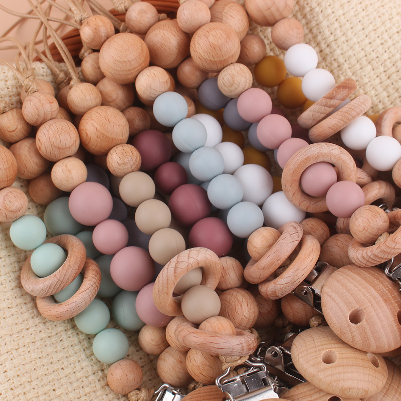 Suministros para bebés chupete cadena creativa DIY Beech anillo mordedor pezón cadena anti-caída Nuevo