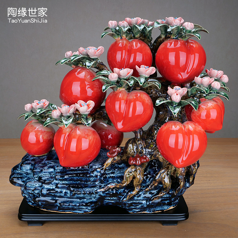 Shiwan Doll ceramic decoration birthday peach fruit creative peach tree living room sofa two sides screen desktop decoration