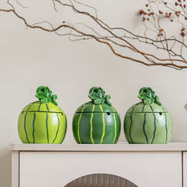 烟灰缸西瓜个性潮流客厅防灰尘带盖办公ins风水泥烟灰器家用logo