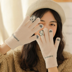 Winter Women's Warm, Cold-Proof Touchscreen-Friendly Fleece-Lined Knitted Five-Finger Cotton Gloves – Perfect for Students