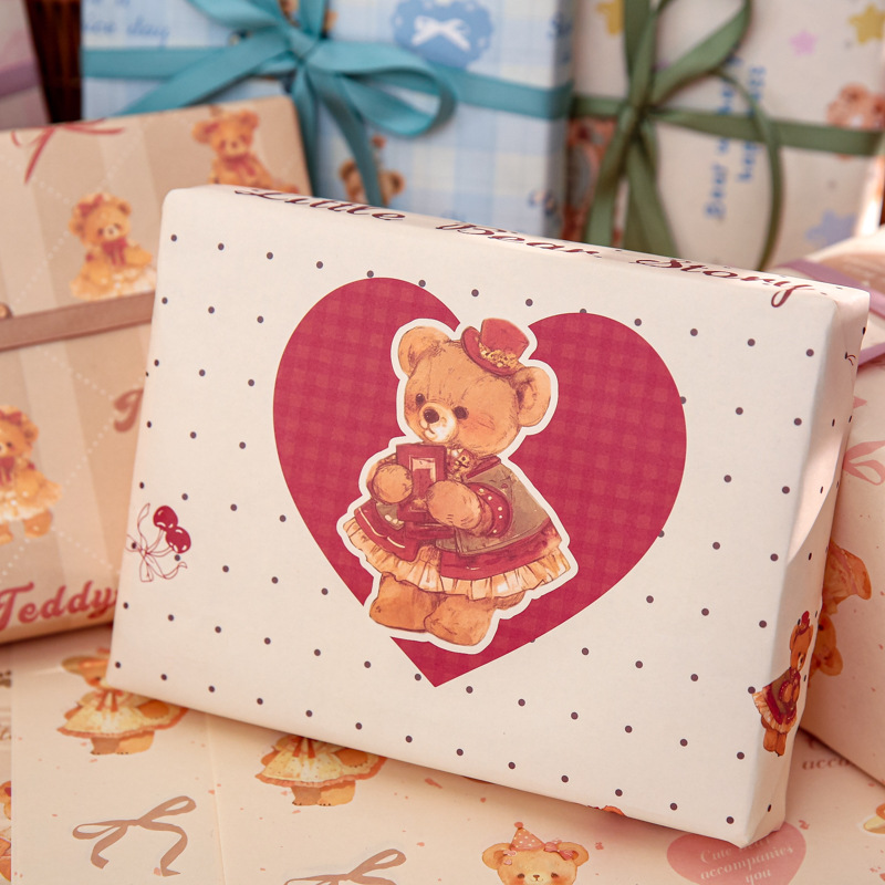 Mr. Paper lindo papel de regalo de oso simple embalaje de regalo de dibujos animados coreanos papel de regalo de decoración de regalo