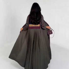 2025秋冬跨境新款欧美亚马逊女装压褶拼色宽松大码长款风衣外套