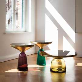 创意玻璃茶几现代客厅边几圆形阳台彩色移动高档高级茶桌轻奢新款