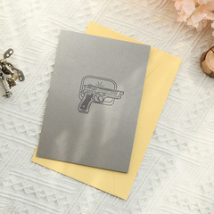 卡通生日立體賀卡黑金玩具手槍3d創意紙雕手工留言卡片亞馬遜批發