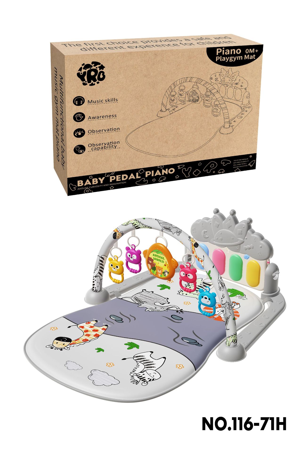 Gimnasio musical para bebés YRB con teclado de pies, luces y melodías, regalo educativo para recién nacidos, venta transfronteriza