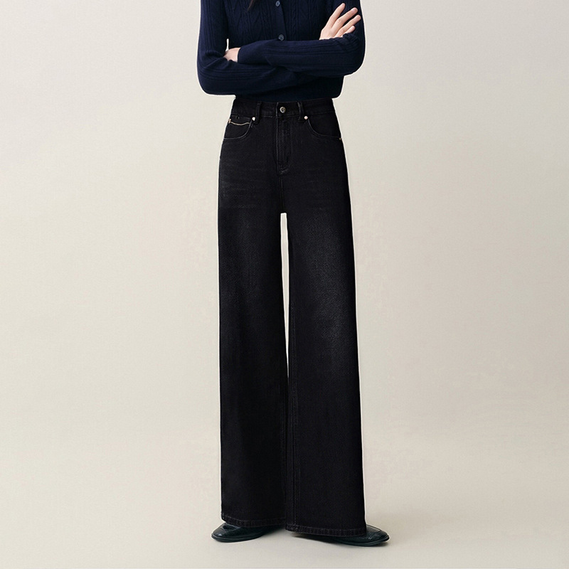 Vintage Versatile Stylish Black Wide-Leg Jeans 2026 New Model Slimming Height-Enhancing Straight-Leg 6112