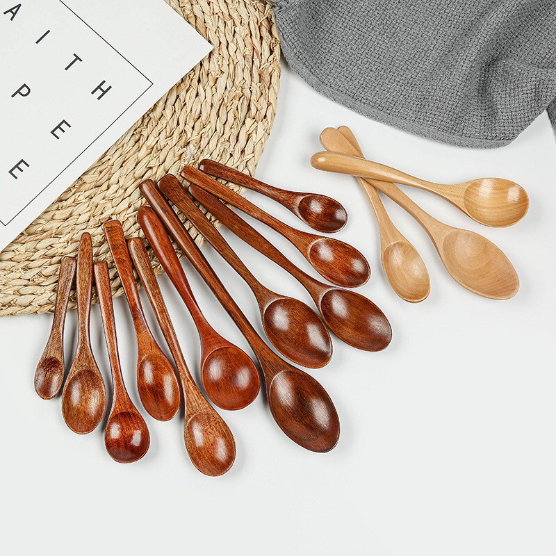 Japanese-Style Wooden Spoon, Korean-Style Kitchen Utensils, High-Quality Wooden Dessert and Coffee Stirring Spoon, Household Wooden Spoon