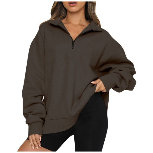 Women's European and American Autumn/Winter Casual Half-Zip Hooded Long-Sleeve Sweatshirt Top