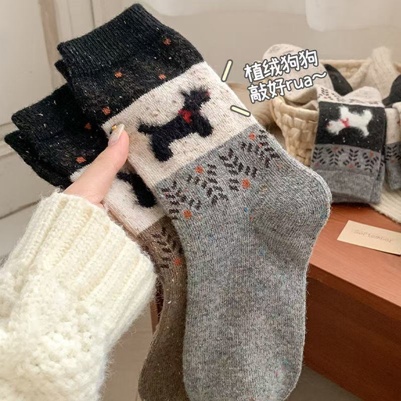 日系加绒加厚卡通拼色狗狗女中筒袜秋冬款ins韩版保暖氛围袜复古|undefined