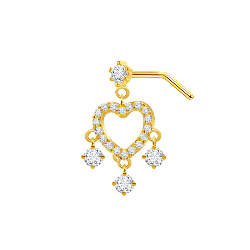 Fabbrica di gioielli per piercing al naso con perno a L a forma di cuore in zircone europeo e americano transfrontaliero Gatte_voghion.com