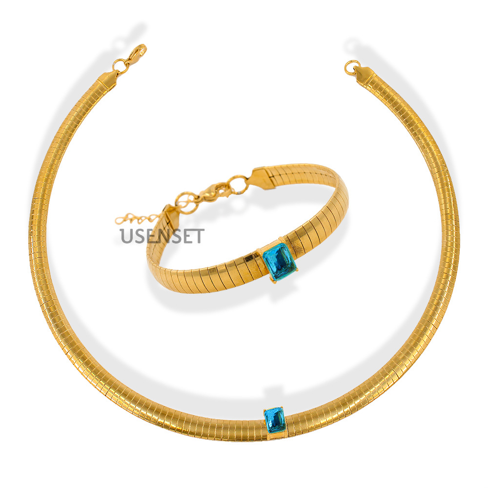 INS Style Square Stainless Steel Plating Inlay Zircon Bracelets Necklace 1 Piece