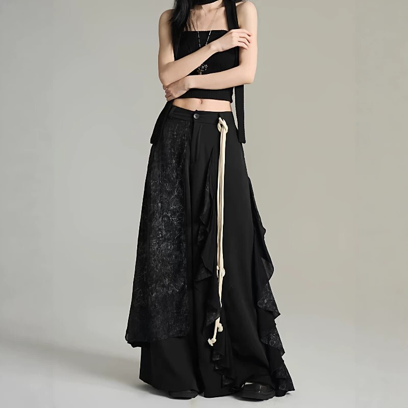 Hepburn-Style Irregular Patchwork Double-Layer Wide-Leg Skirt Pants Unisex Versatile Chinese-Style Drapey Straight Casual Long Pants Hepburn-Style Irregular Patchwork Double-Layer Wide-Leg Skirt Pants Unisex Versatile Chinese-Style Drapey Straight Casual Long Pants