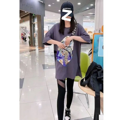 Summer Fashion New Crossbody Bag Pocket Zip Short Sleeve Women's T-shirt 2024 Korean Style Casual Crew Neck Print Top