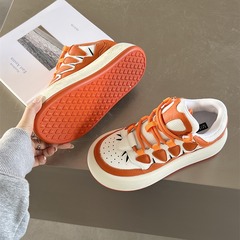 真皮休閒運動松糕輕便丑萌大頭鞋圓頭潮鞋滑板鞋厚底小白鞋板鞋女