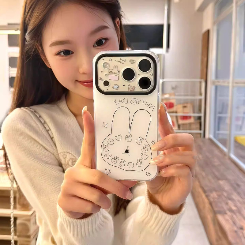 Simple and Cute Line Drawing Rabbit Clock Design Phone Case Suitable for 17Promax Iphone16/15Pro Minimalist Style Simple and Cute Line Drawing Rabbit Clock Design Phone Case Suitable for 17Promax Iphone16/15Pro Minimalist Style