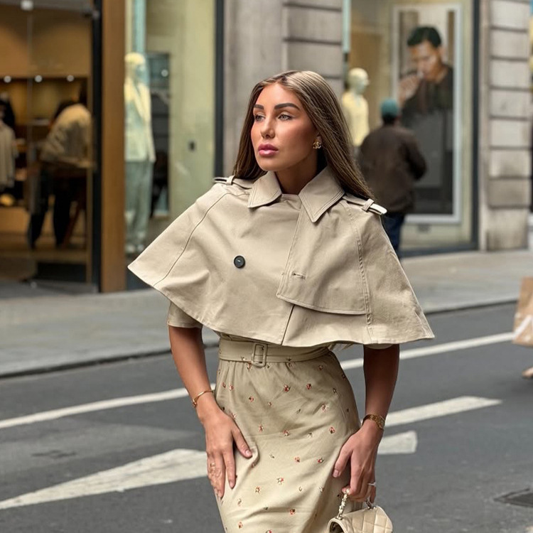 Fashionable and Versatile Solid Color Single-Breasted Lapel Cape-Style Jacket Short Coat 2026 New Model Cross-Border European and American Style Fashionable and Versatile Solid Color Single-Breasted Lapel Cape-Style Jacket Short Coat 2026 New Model Cross-Border European and American Style