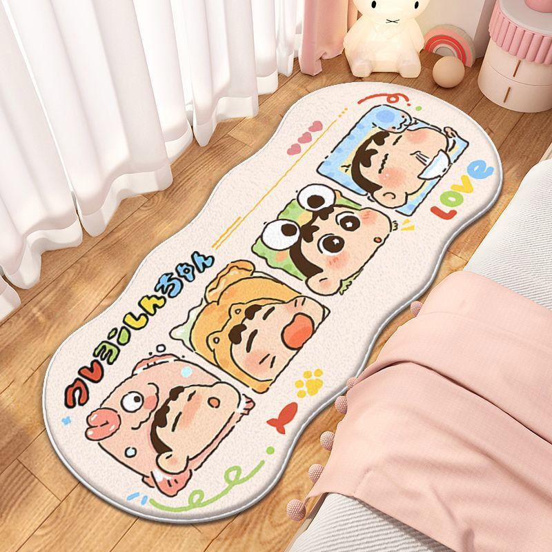 Cartoon Crayon Shin-chan faux cashmere floor mat, skin-friendly, non-slip, decorative bedside rug, dirt-resistant, easy to maintain, sofa blanket