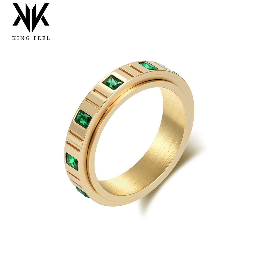 Women's Unique Pinky Ring Emerald Zircon Titanium Steel Rotating High End Sophisticated Jewelry_voghion.com