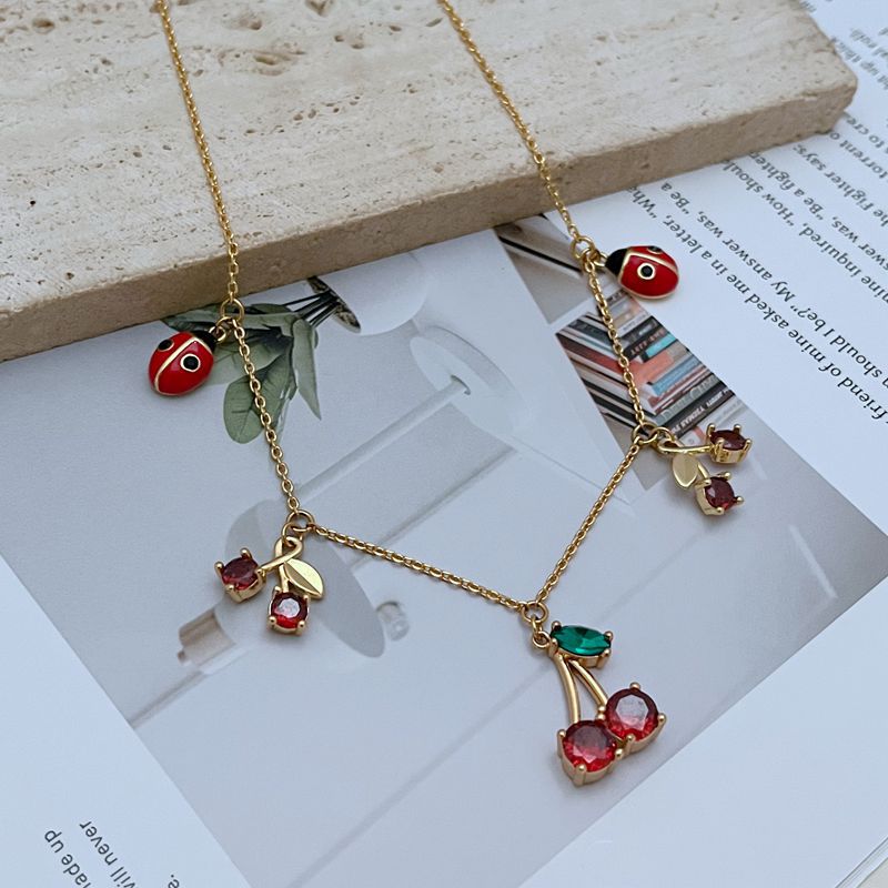 17g Weight Lobster Trigger Clasp Closure Clasp Closure Type 18K Gold Plated Plating Material Wholesale Jewelry Sweet Cherry Ladybugs Copper 18K Gold Plated Plating Cable Chain Necklace