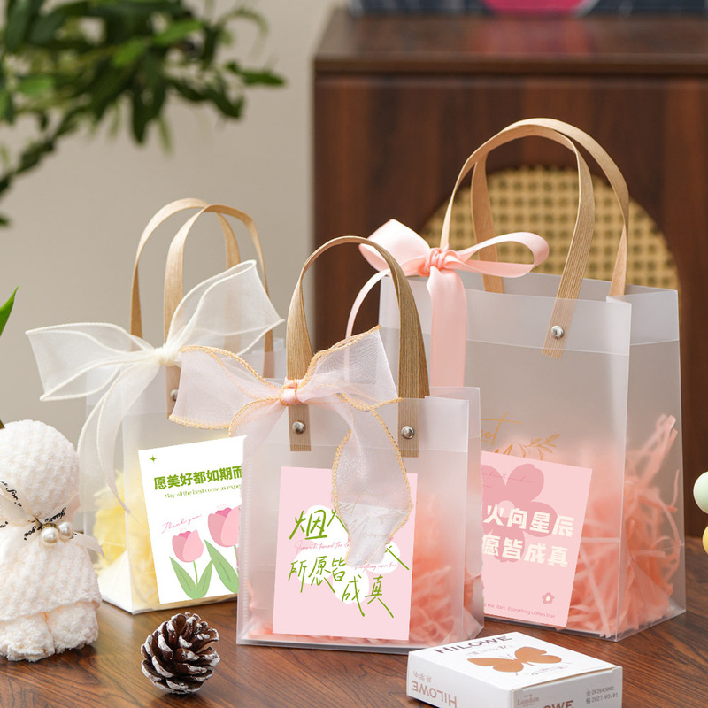 Children's Day Gift Bag with Bow, Transparent Hand-Held Gift Packaging, Wedding, Graduation, Store Celebration, Souvenir Gift Bag Wholesale