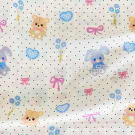 全棉双层纱布婴童数码印花波点熊双层平布水洗女装宝宝家居服布料