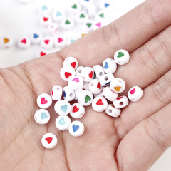 亞克力愛心扁圓珠 4x7心形字母珠 DIY手工製作桃心散珠100顆裝
