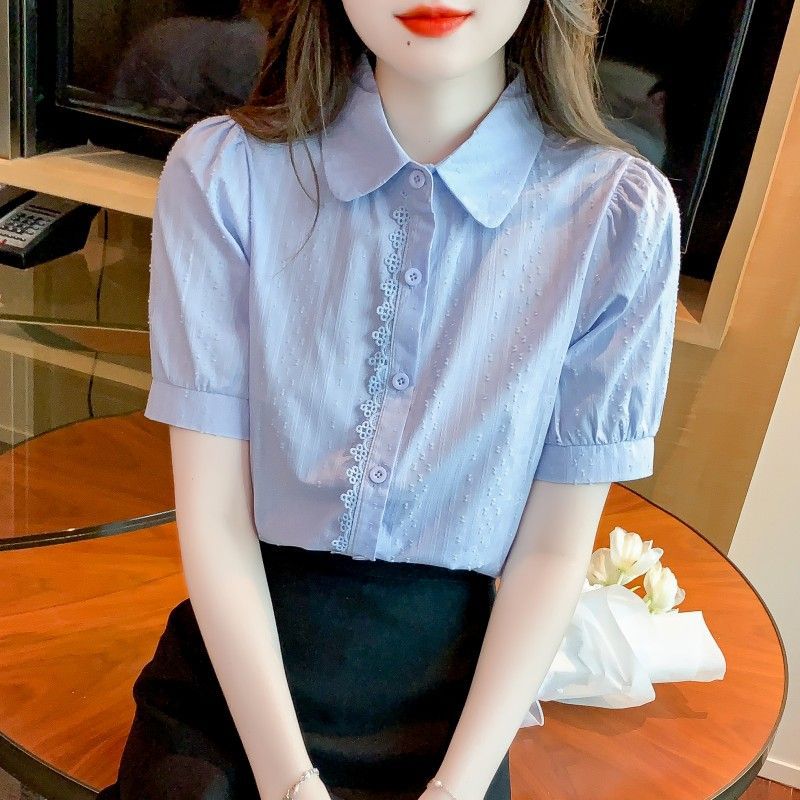 Stylish pure cotton shirt for women, unique design, 2026 summer new style, short-sleeved, youthful, professional top.