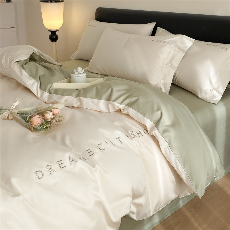 Cama de algodón cuatro piezas estudiantes tres piezas cubierta de edredón bordado de algodón sábanas caseras ropa de cama impresión y teñido activo