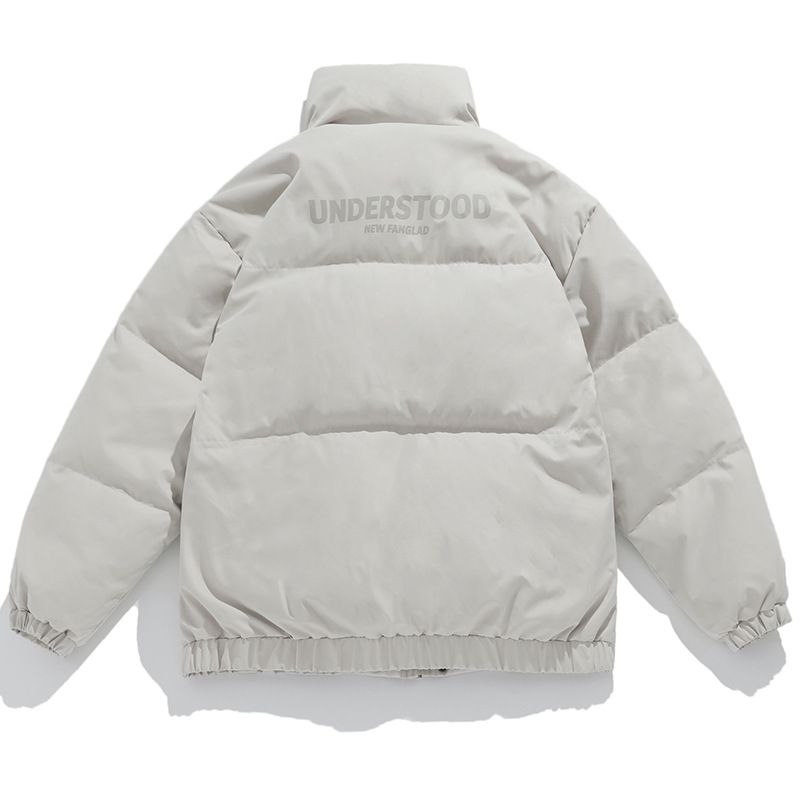 Chaqueta acolchada estilo coreano y japonés para hombre, invierno 2024, nueva, estilo panadero, versátil, moderna, con cuello alto, estampada, de algodón.