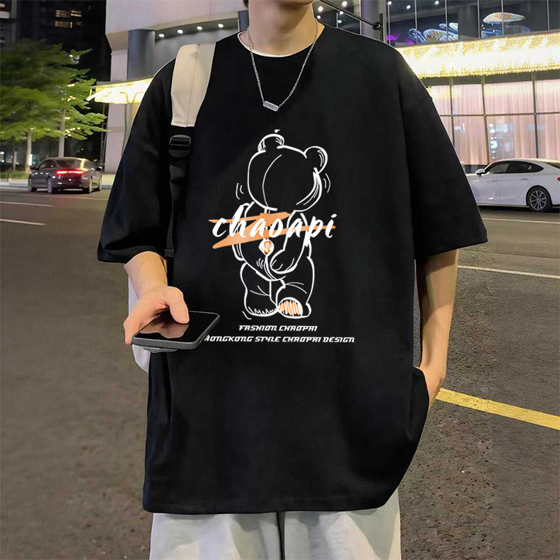Hong Kong style high street American fashion retro trendy brand heavyweight pure cotton short-sleeve T-shirt for men, summer ins trend, loose fit, niche style