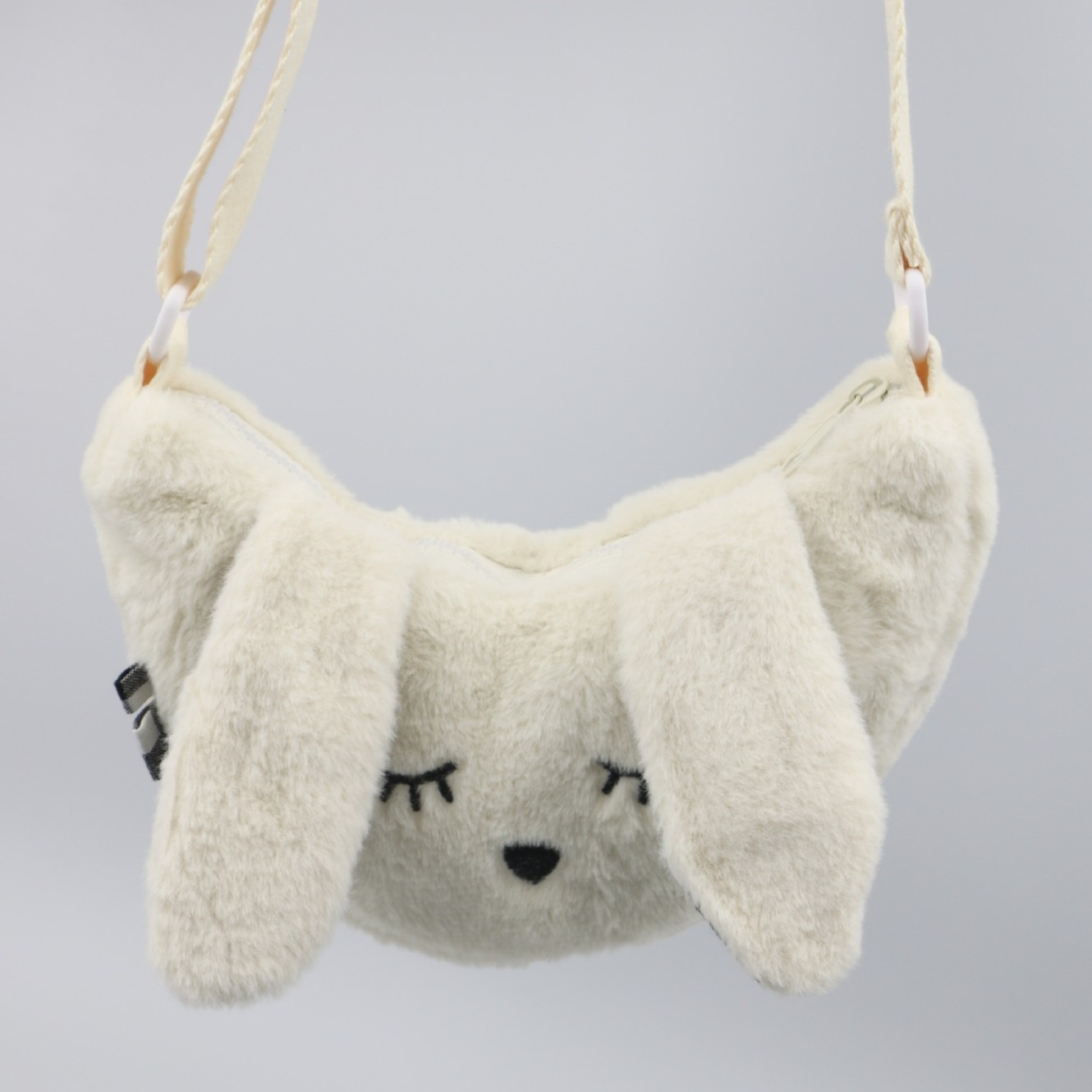 Cute creamy-white embroidered plush dumpling rabbit long ear messenger bag for mobile phone bag
